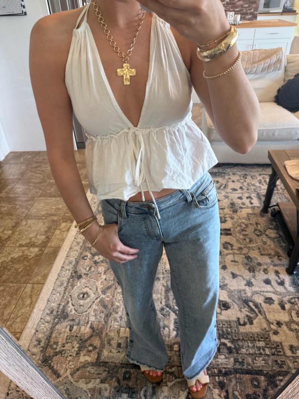 SHEIN White Halter Drawstring Peplum Tank Top